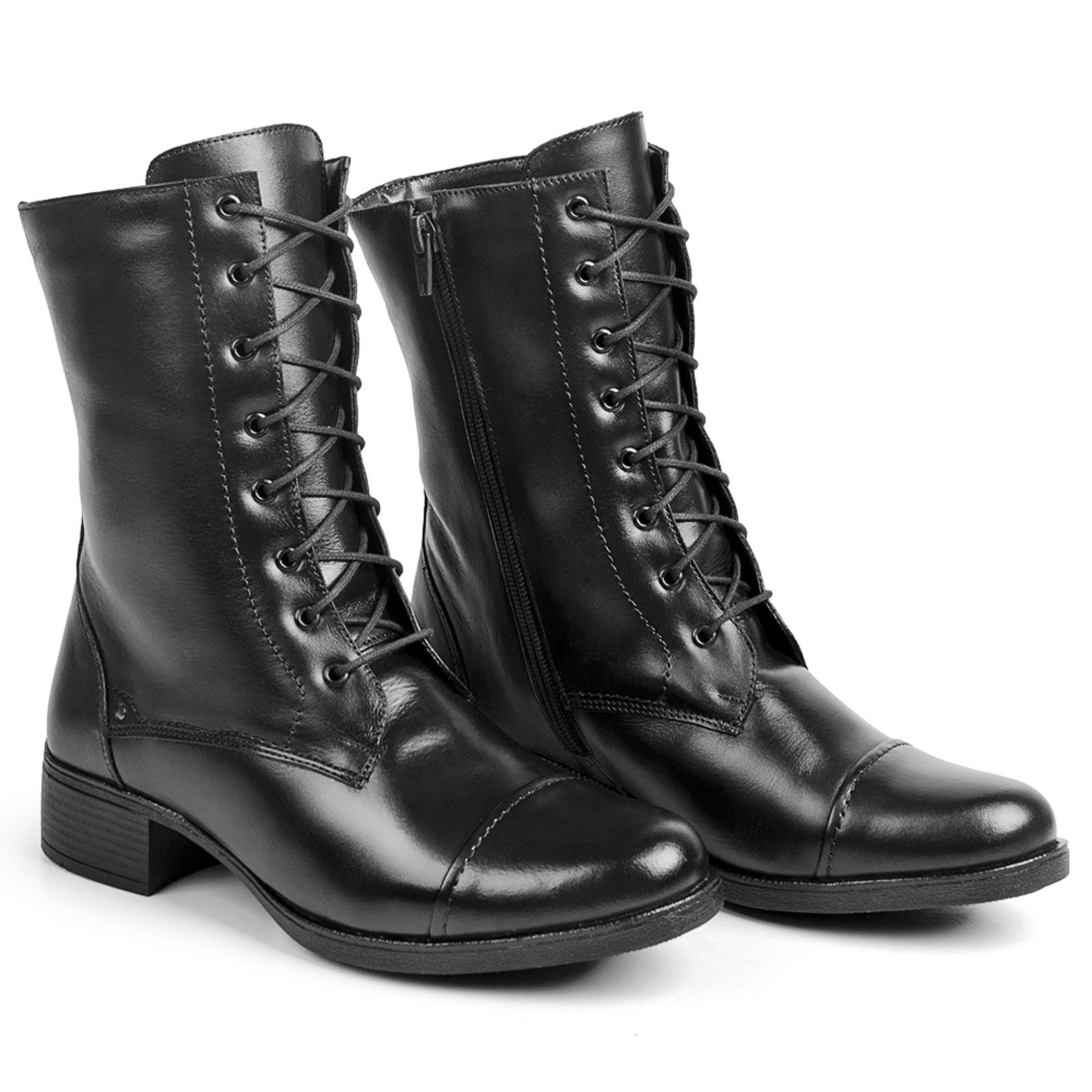 Bota Coturno Cano Médio Nine4 Casual Couro – Preto