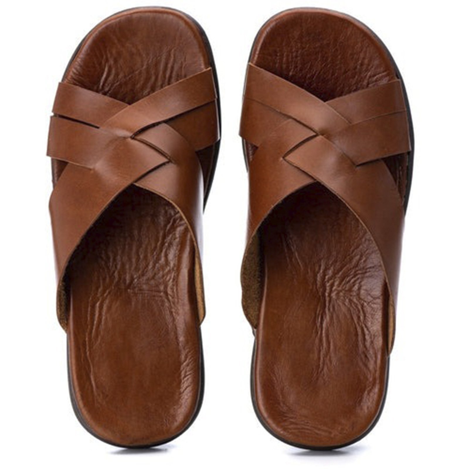 Vista 3 Chinelo Masculino Sandália Anatômica Ortopédica Couro Legítimo Macio Resistente FRANCA GRIFFE marrom FRANCA GRIFFE marrom