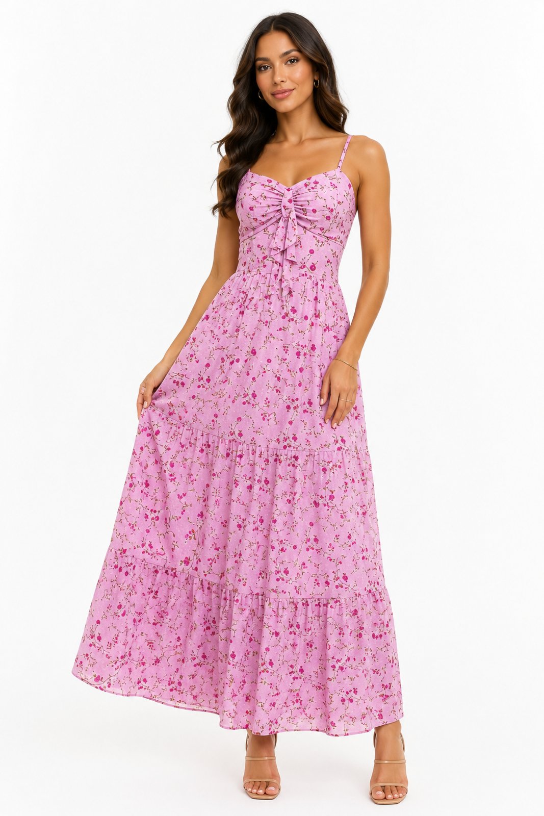 Vestido Midi D Bell Outlet Fashion Floral Rosa