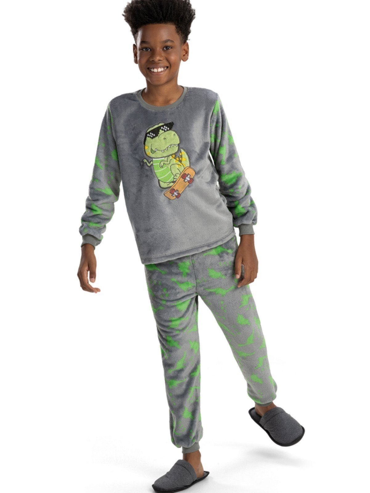 Pijama em Fleece Menino Magicamente Dinossauro Verde