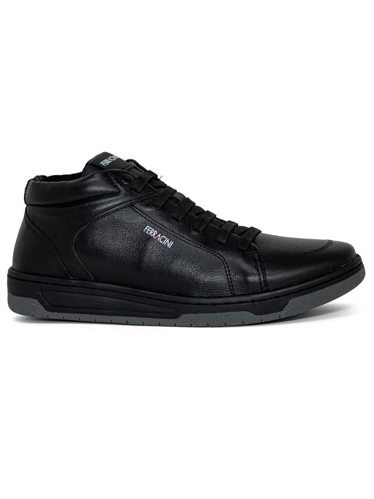 Sapatênis Cano Alto Bota Ferracini 24h Vox Couro Com Zíper Cadarço Ajustável Preto All Black
