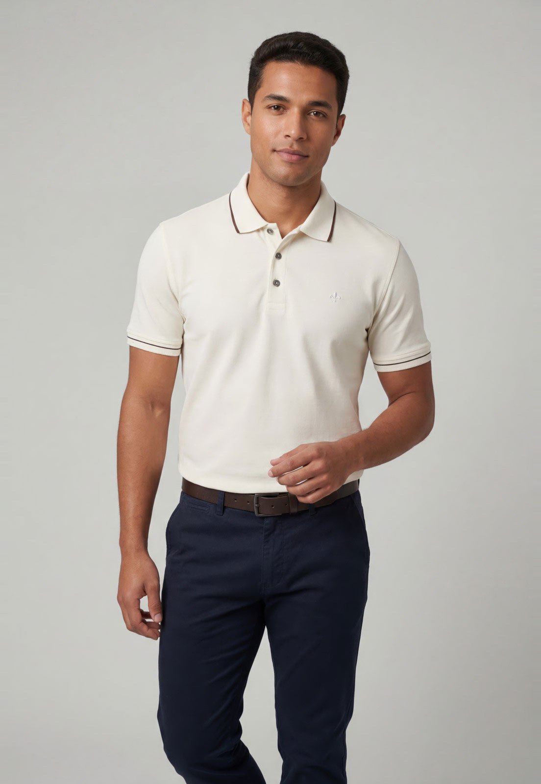 Polo Masculina Dudalina Detalhe Contrastante Bege