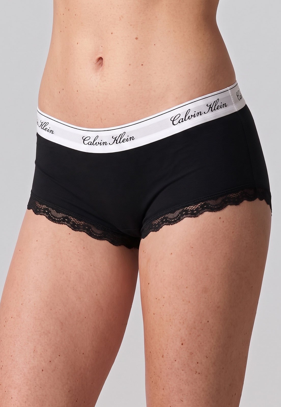 Calcinha Feminina Calvin Klein Underwear Boxer Renda Preta