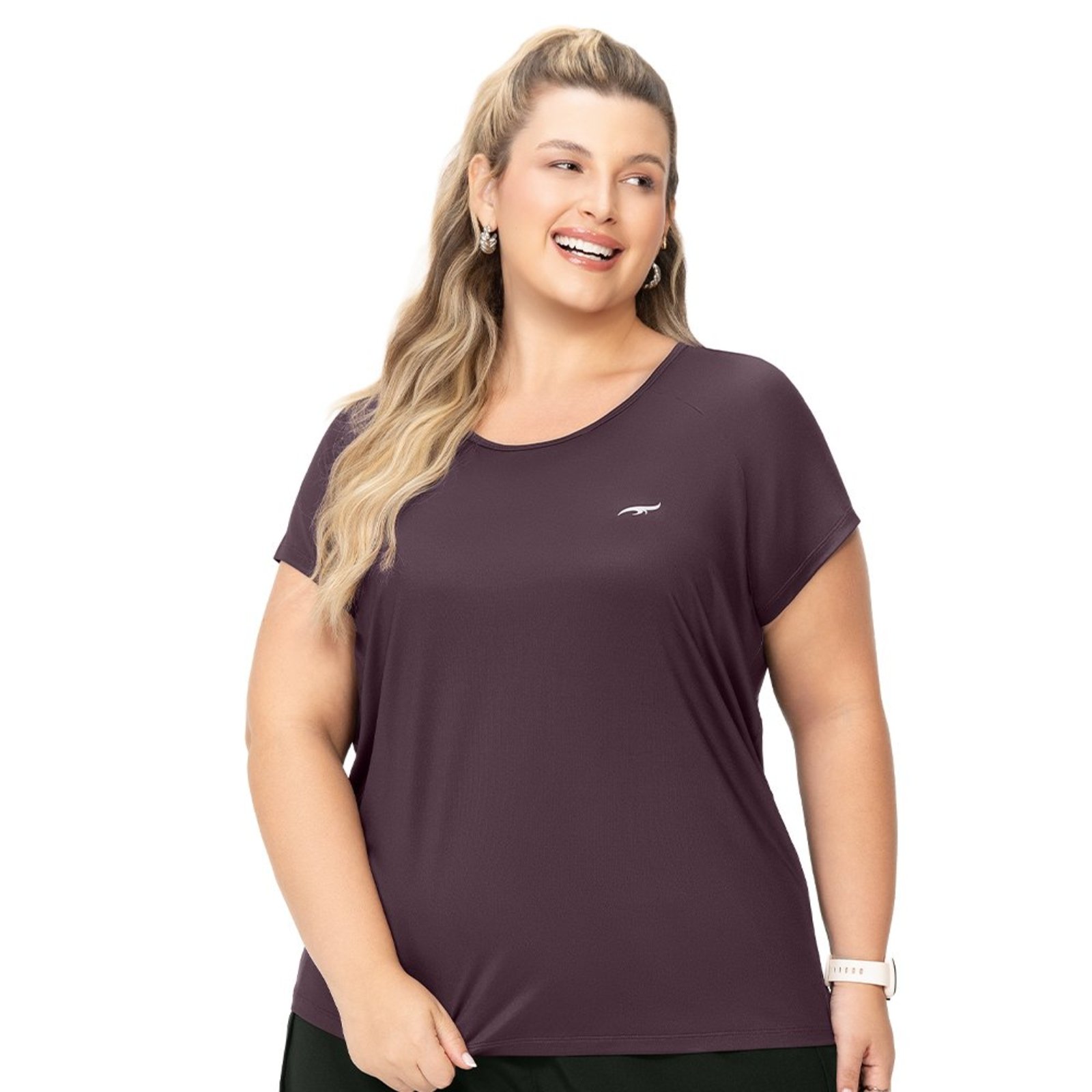 Camiseta Fitness Plus Size Manga Raglan Lisa Roxo