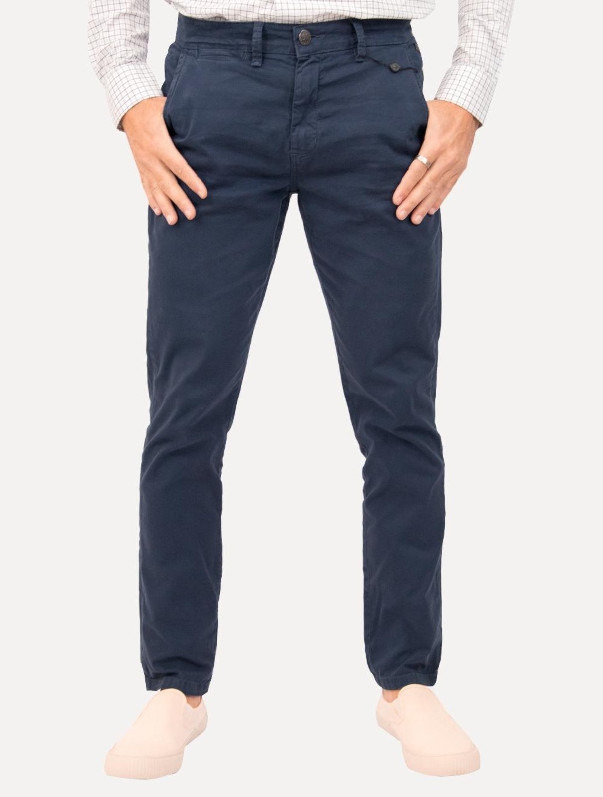 Calça Dudalina Masculina Sarja Slim Faca Metal Color Azul Marinho