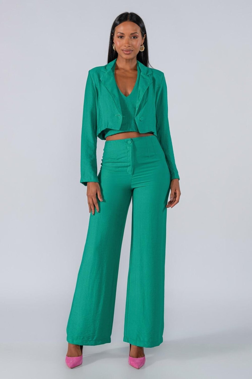 Blazer curto viscose um botao Verde