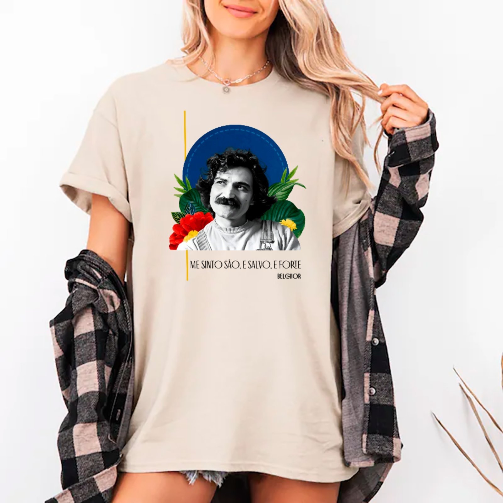 Vista 2 Camiseta Ousy Básica Belchior Estampa Poética Cultura Brasileira Unissex Off White off-white white ousy off-white white