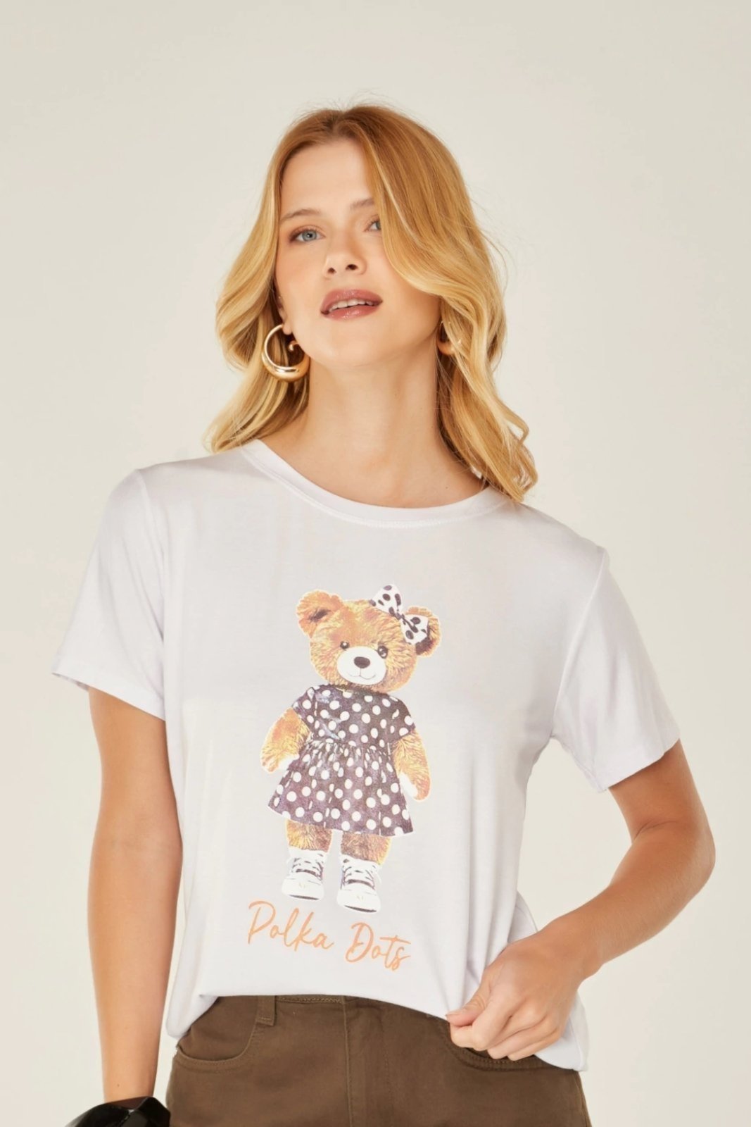 Vista 2 Tshirt Oversize D Bell Outlet Fashion - Urso Polka Dots Branco lilás D BELL OUTLET FASHION lilás