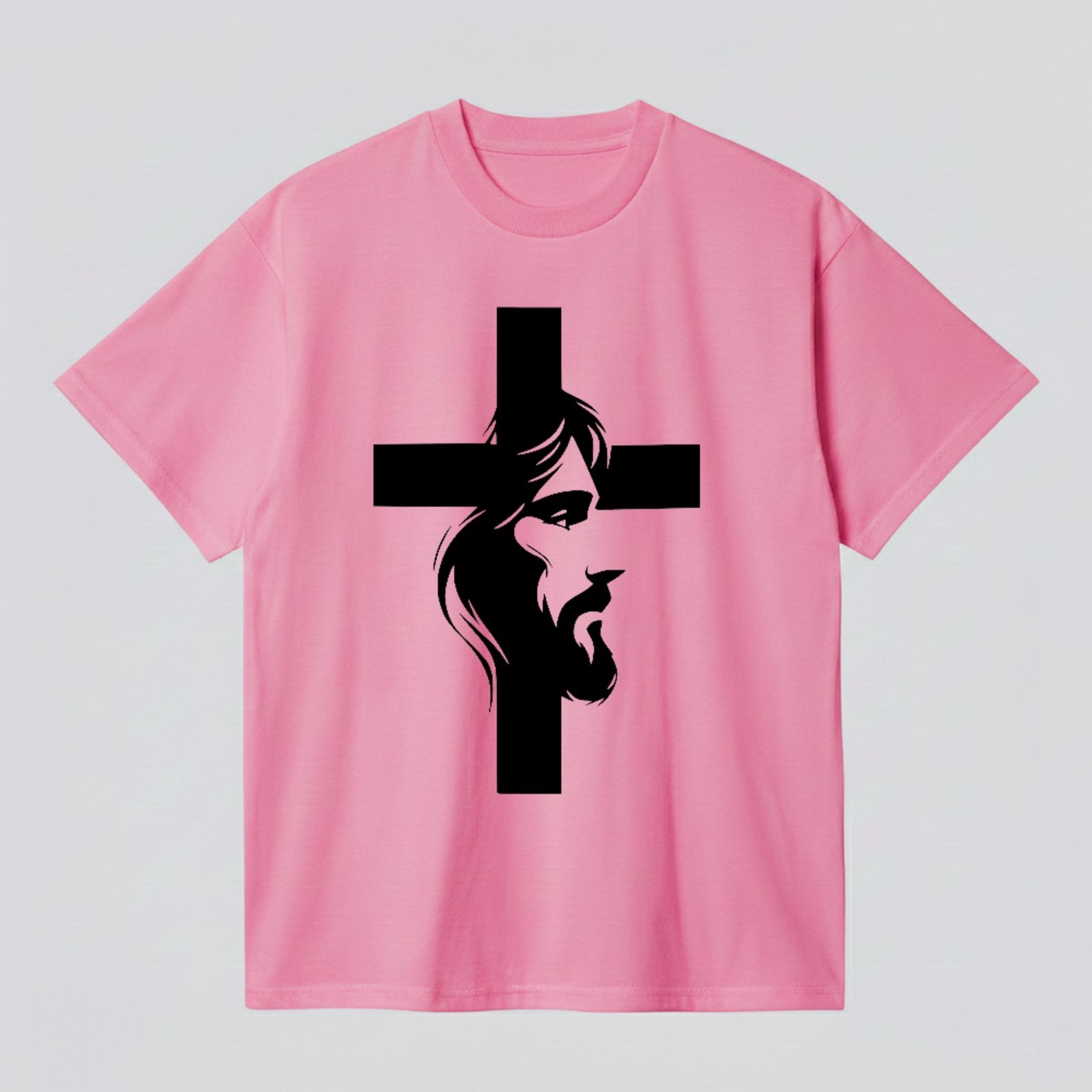 Camiseta Básica Cruz Jesus Silhueta Fé Cristã Minimalista Rosa