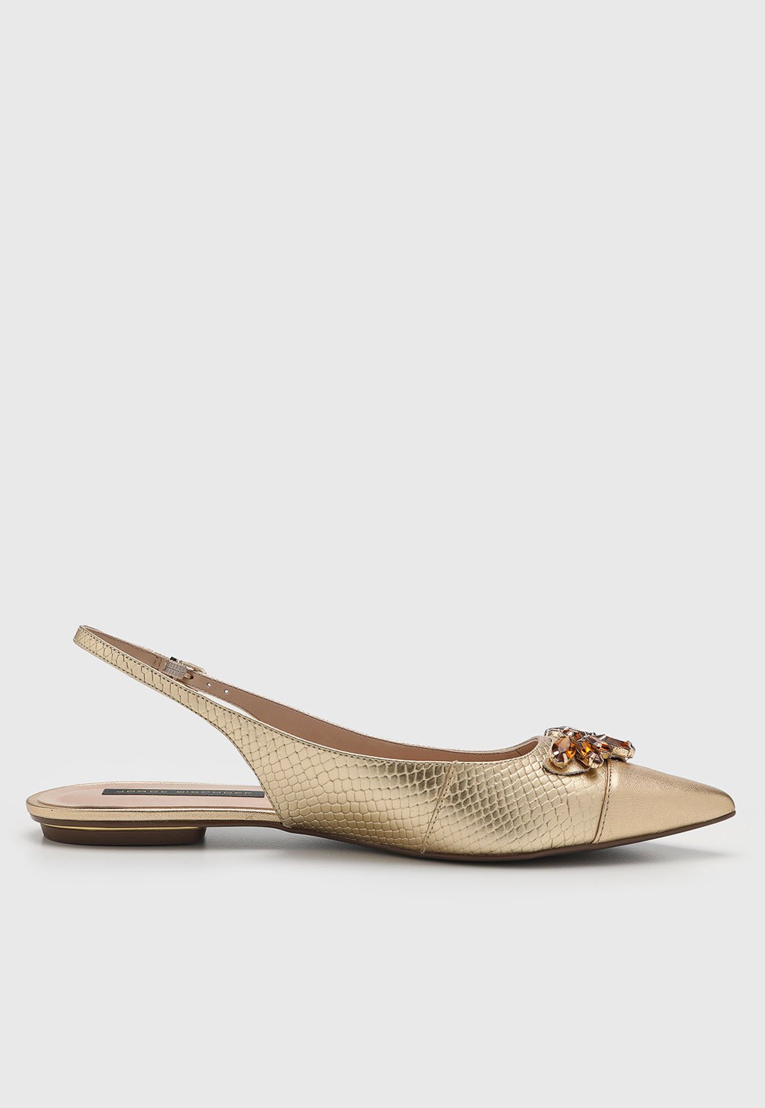 Vista 3 Sapatilha Feminina Jorge Bischoff Slingback Bico Fino Dourada dourado Jorge Bischoff dourado