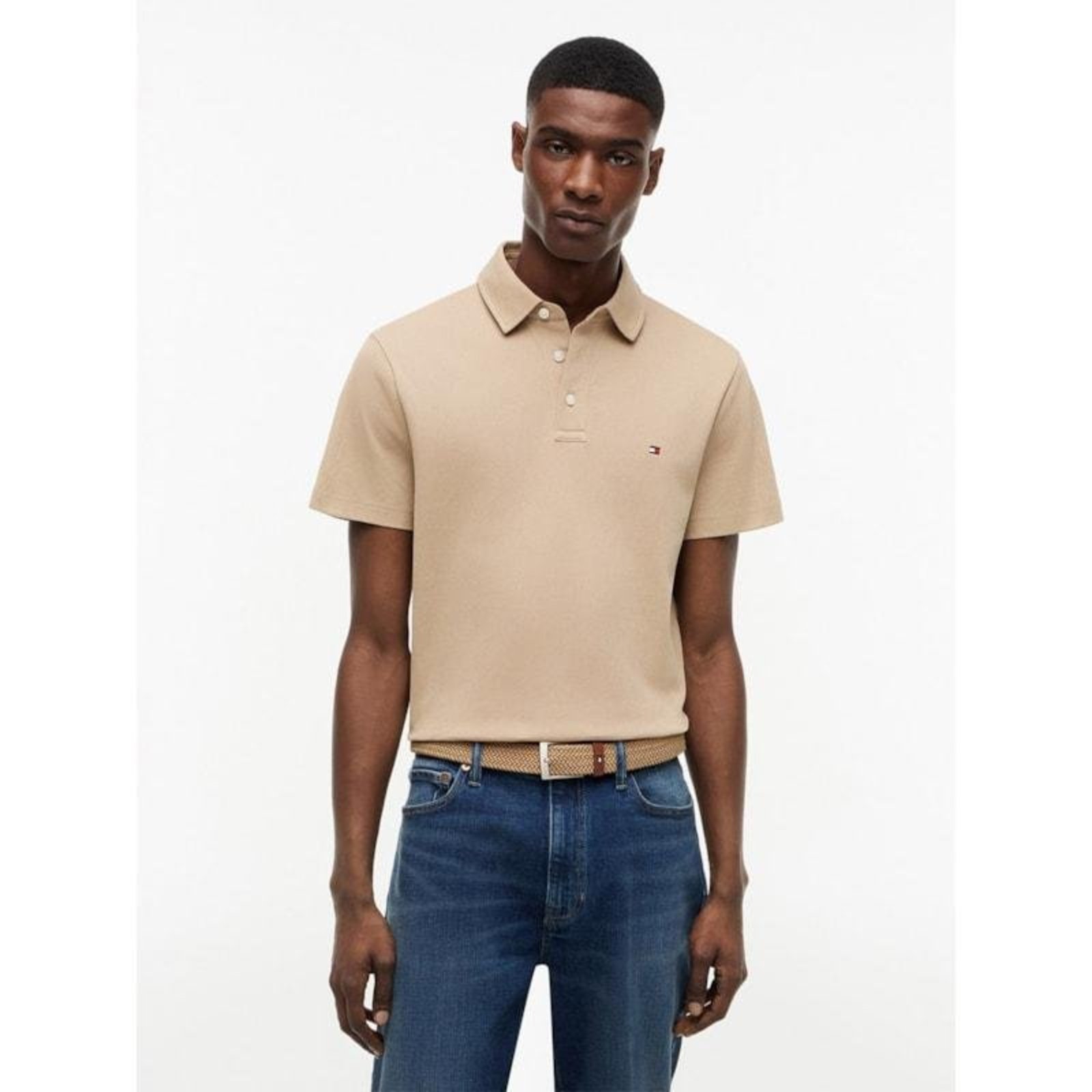 Polo Regular Fit Mesh Jersey Bege