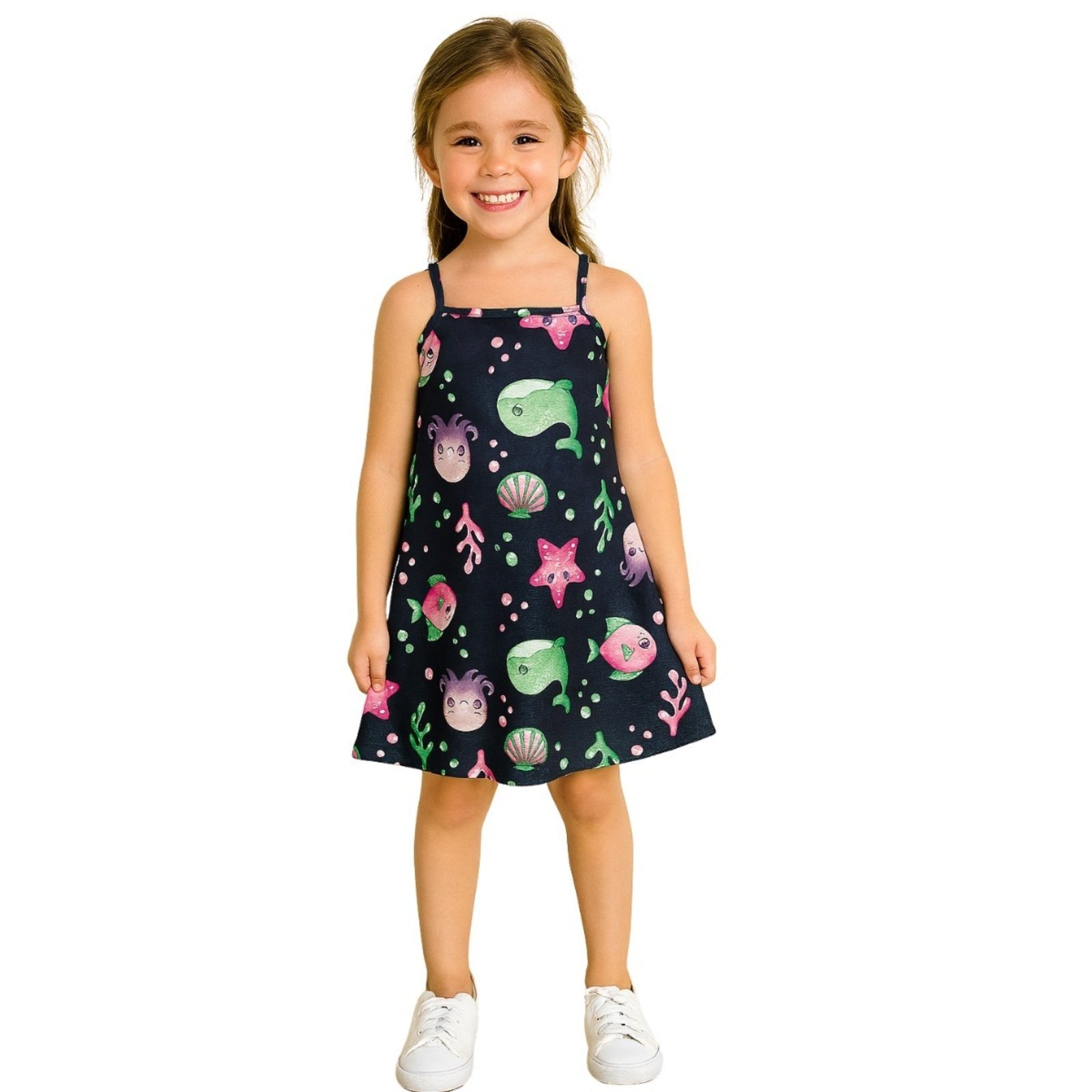 Vista 3 Infantil - Kit Vestido Kyly Alça Finas Floral Marinho e Pacifico azul/azul marinho azul Kyly azul/azul marinho azul