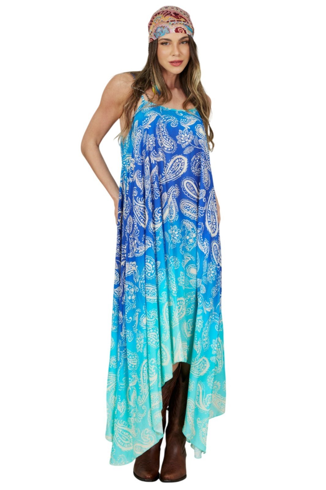 Vestido Longo Amplo Azul Degradê Cashmere Yacamim E24 – Estampado