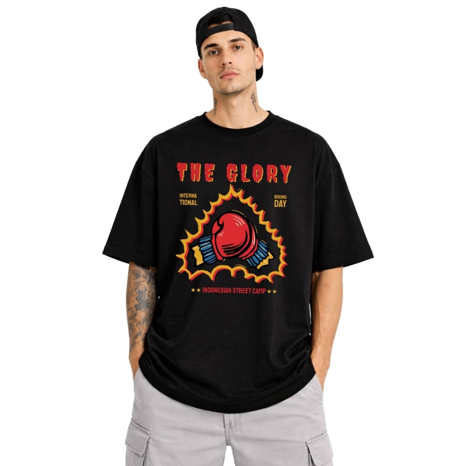 Camiseta Oversized de Algodão Masculina Ideal para Academia e Esportes Gola Redonda Estampado
