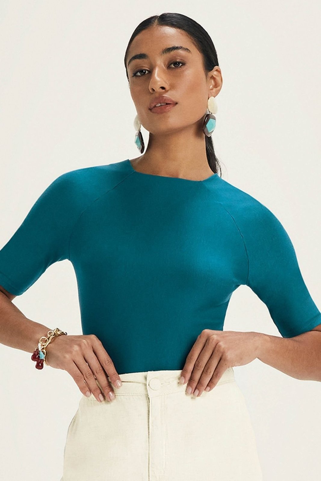 Blusa Feminina Regular Decote Quadrado Marialícia Verde