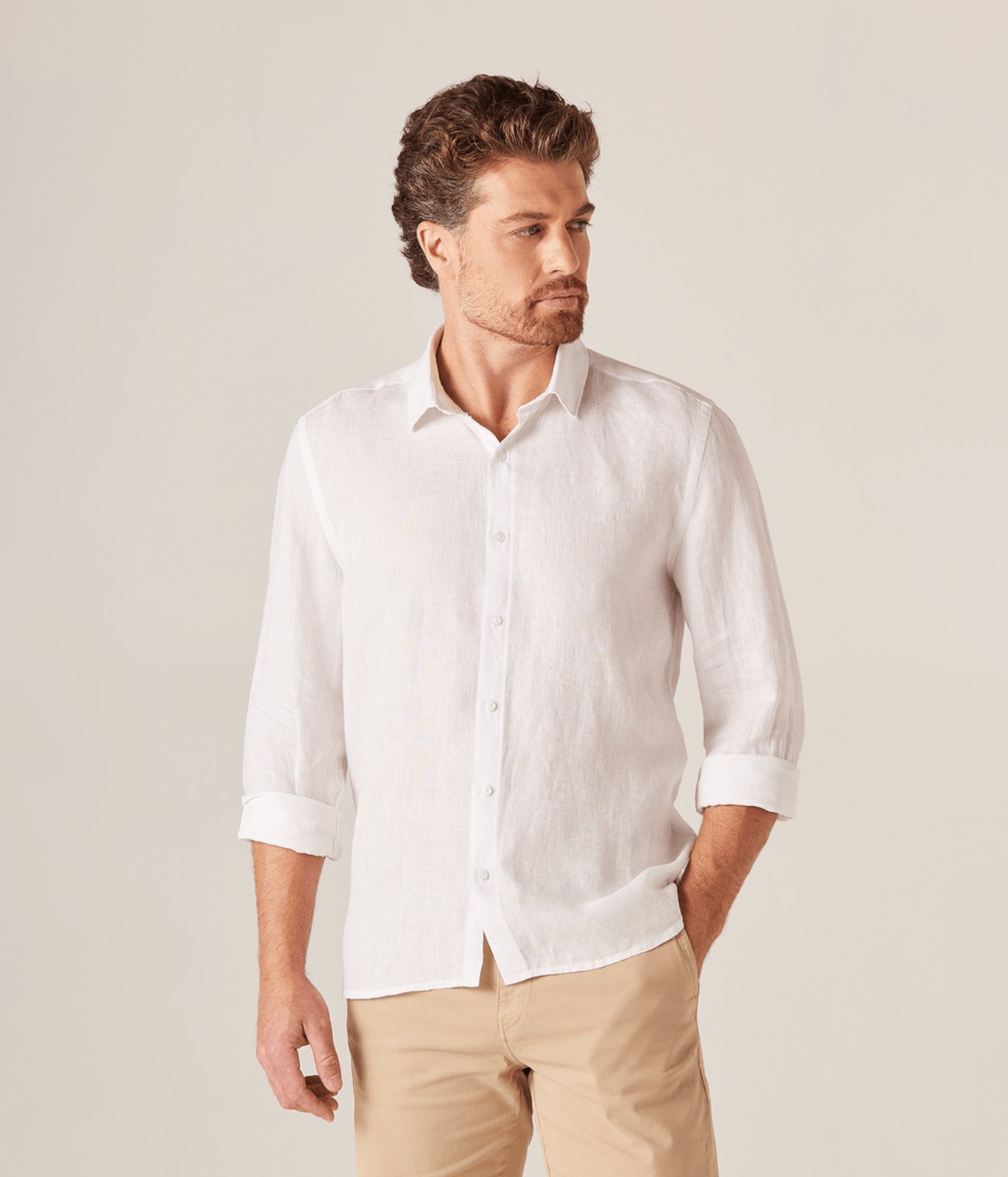 Camisa Lisa Linho Slim Masculina Branca