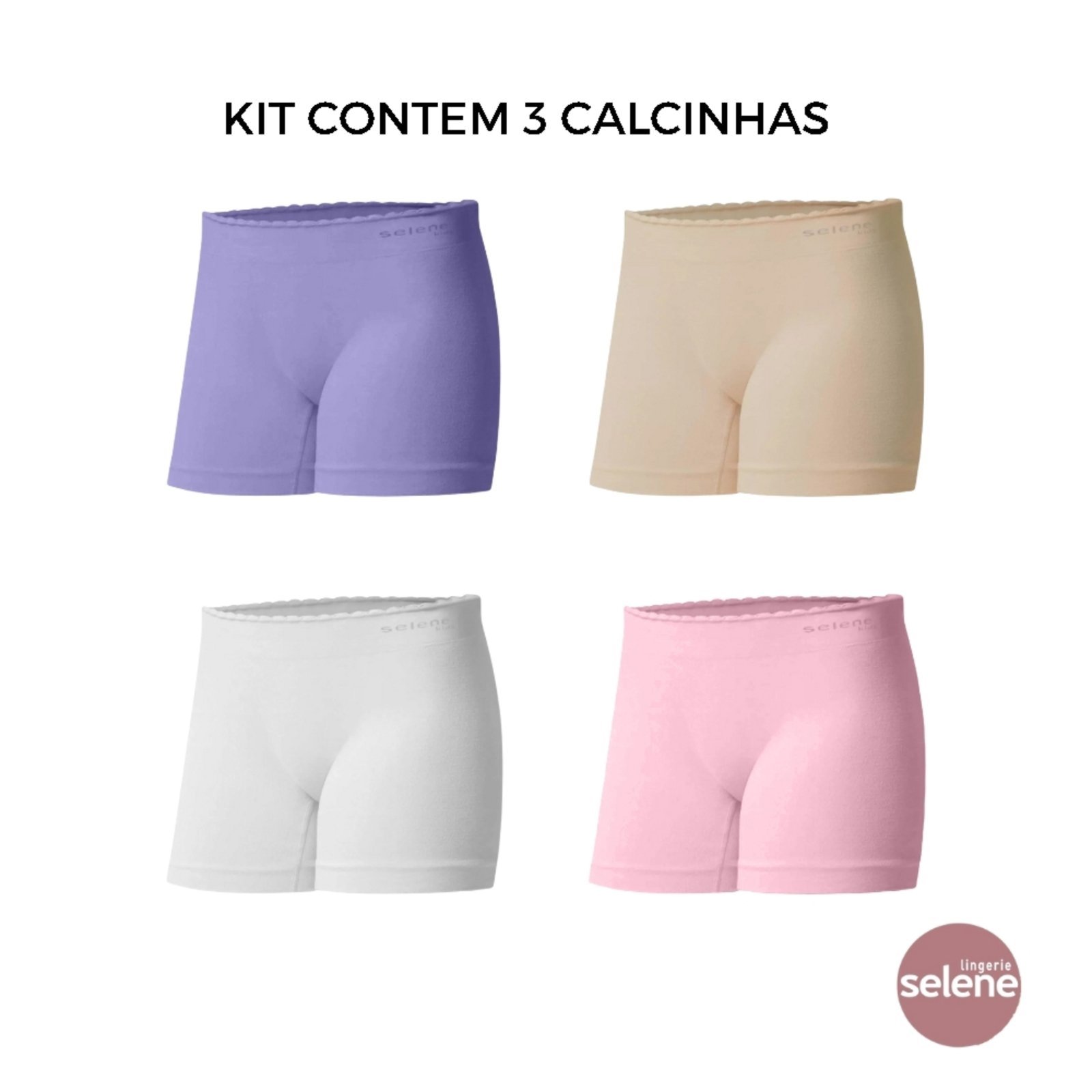 Kit 3 Calcinhas Boxer Sem Costura Selene Feminina