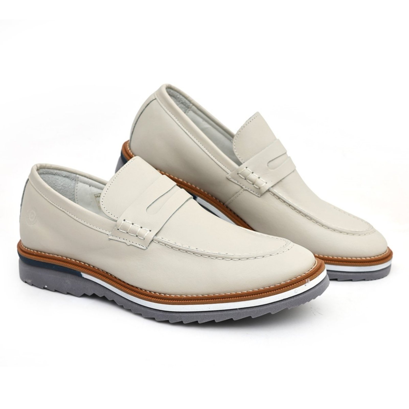Sapato Mocassim Loafer Mr Light couro Legítimo Artesanal Off White