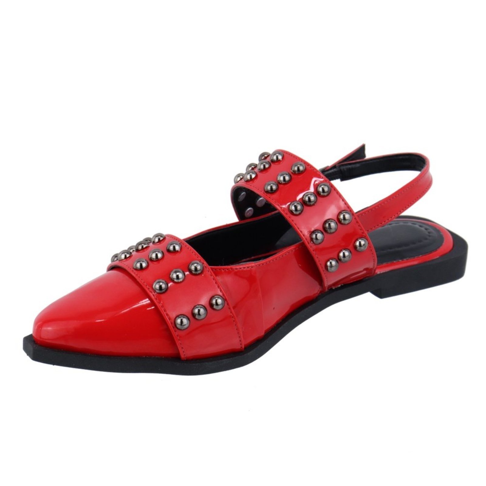 Vista 3 Sapatilha Slingback Rasteira Feminina Em Napa Verniz Ferrari 184202 vermelho vermelho