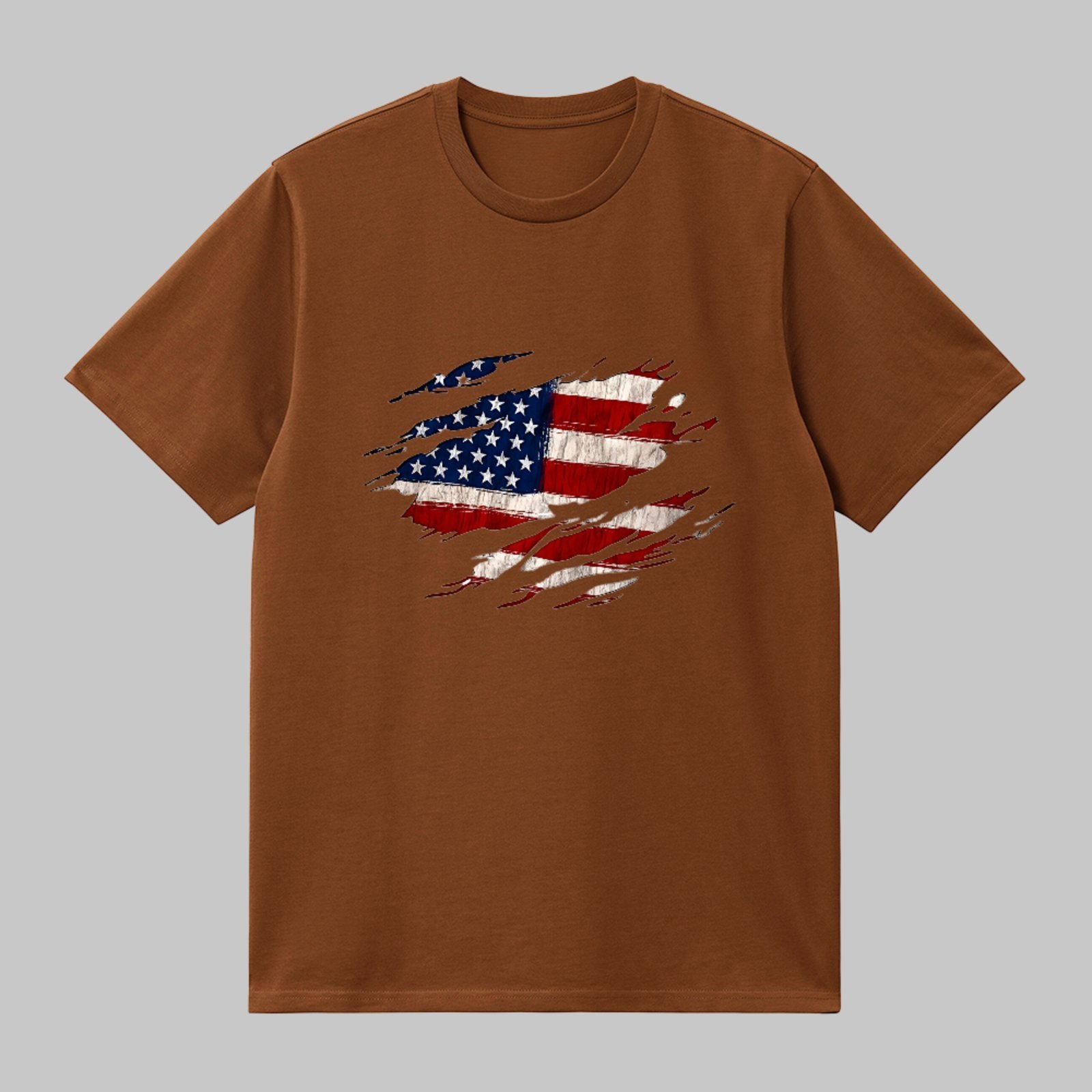 Camiseta Básica Bandeira Americana Vintage Unissex Marrom