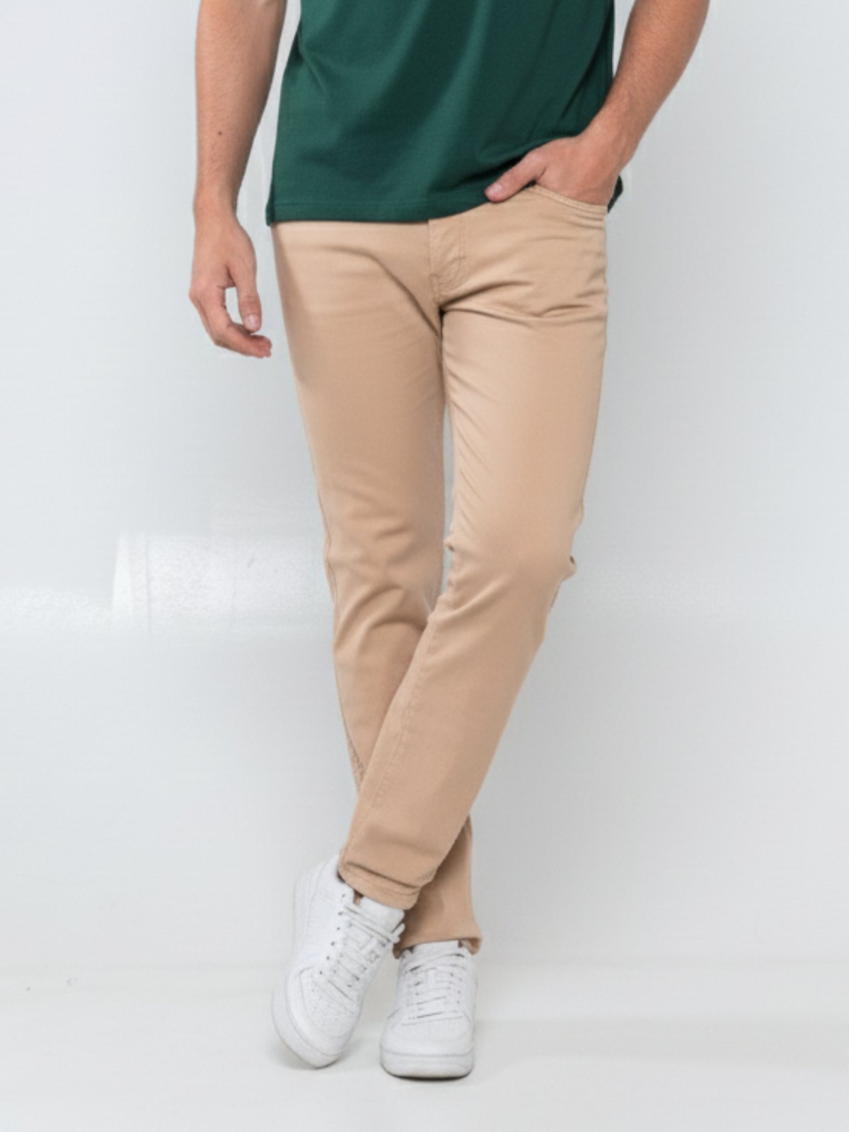 Calça Sarja Masculina Alpha Street Wear Confortável e Básica Bege