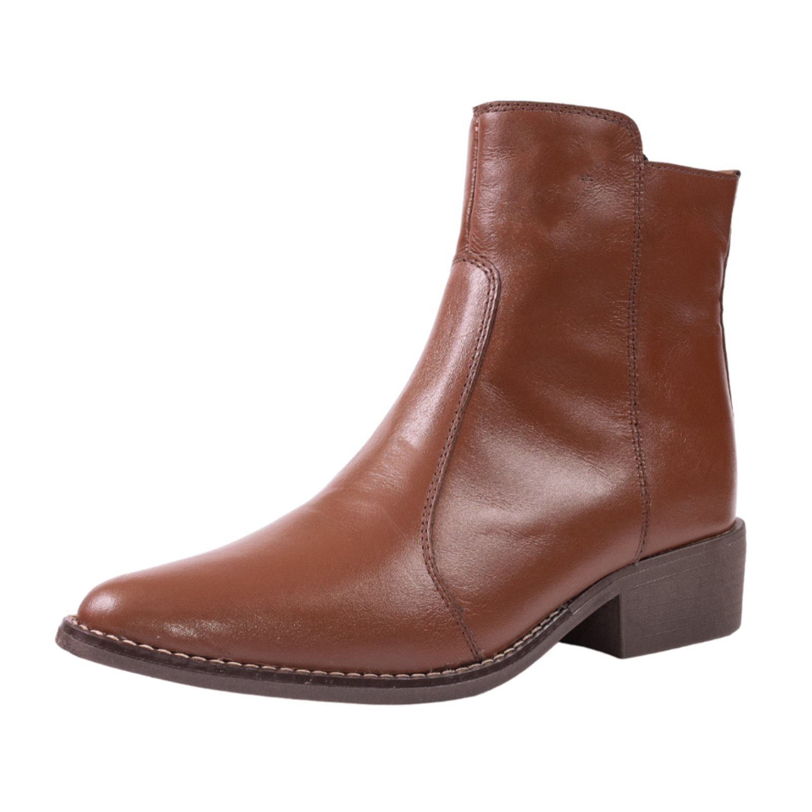 Bota em Couro Legitimo Feminina Cano Baixo Bico Fino Conhaque Tellini Store