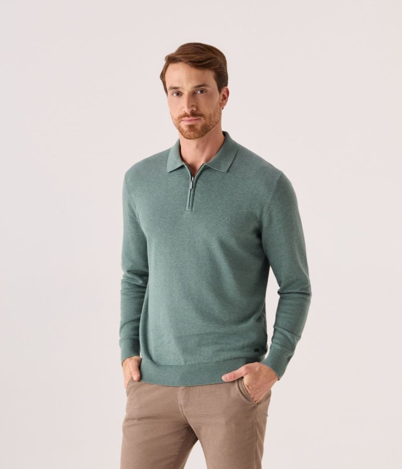 Pullover Makenji Gola Polo Com Ziper Masculino Verde Medio