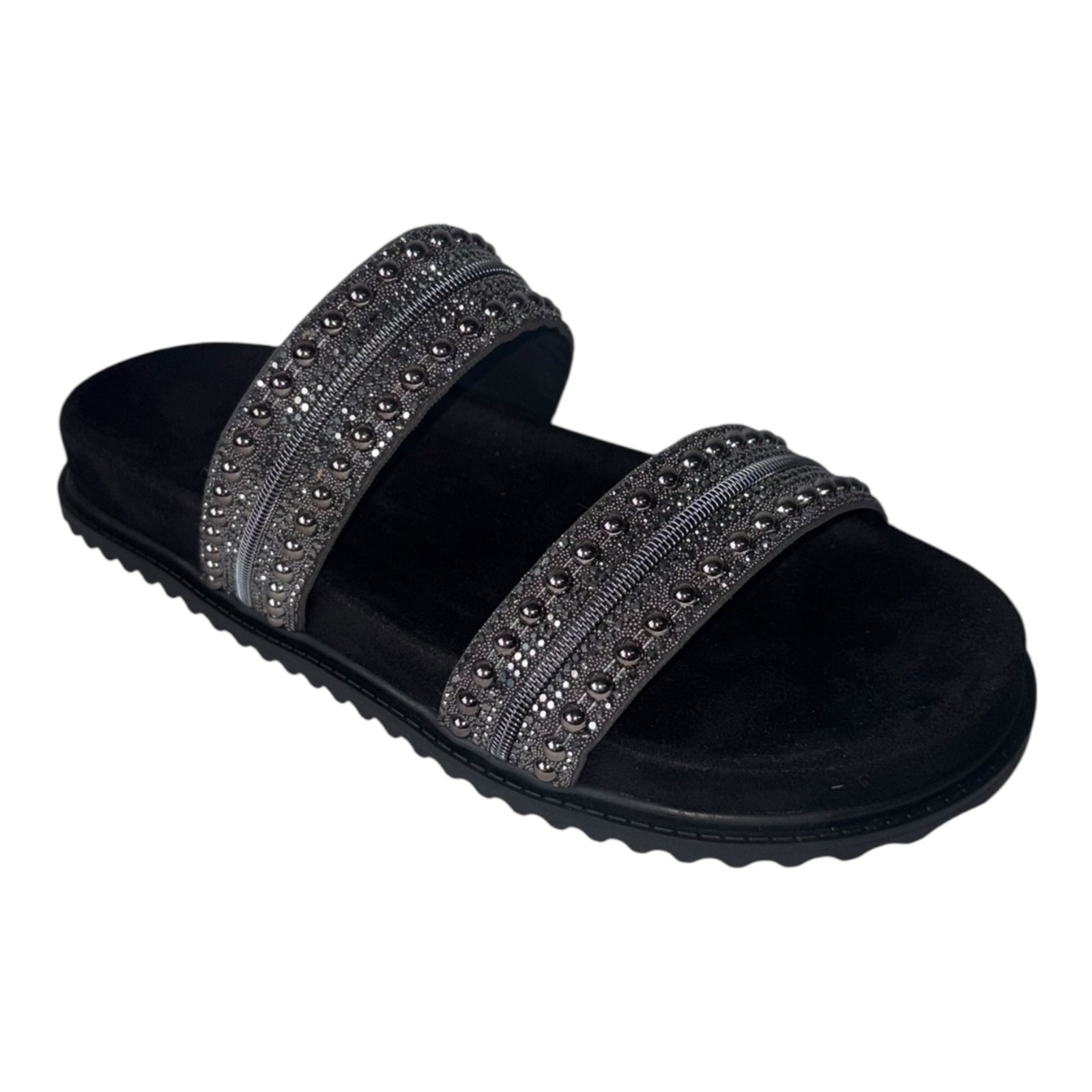 Sandália Flatform Papete Vianza Brilho Camurça Preto