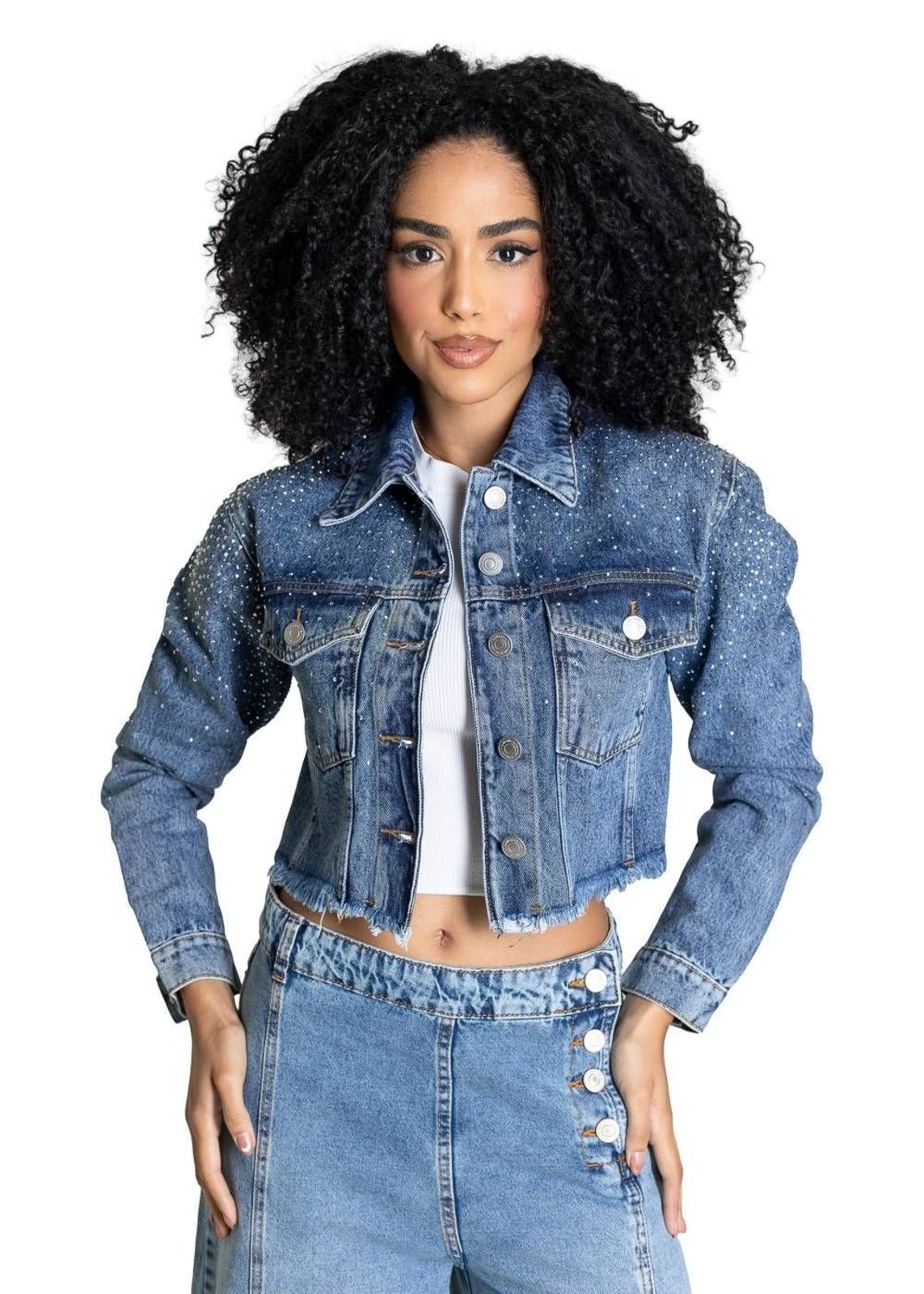 Jaqueta Jeans Sawary Brilho - 283658 - Azul - Sawary