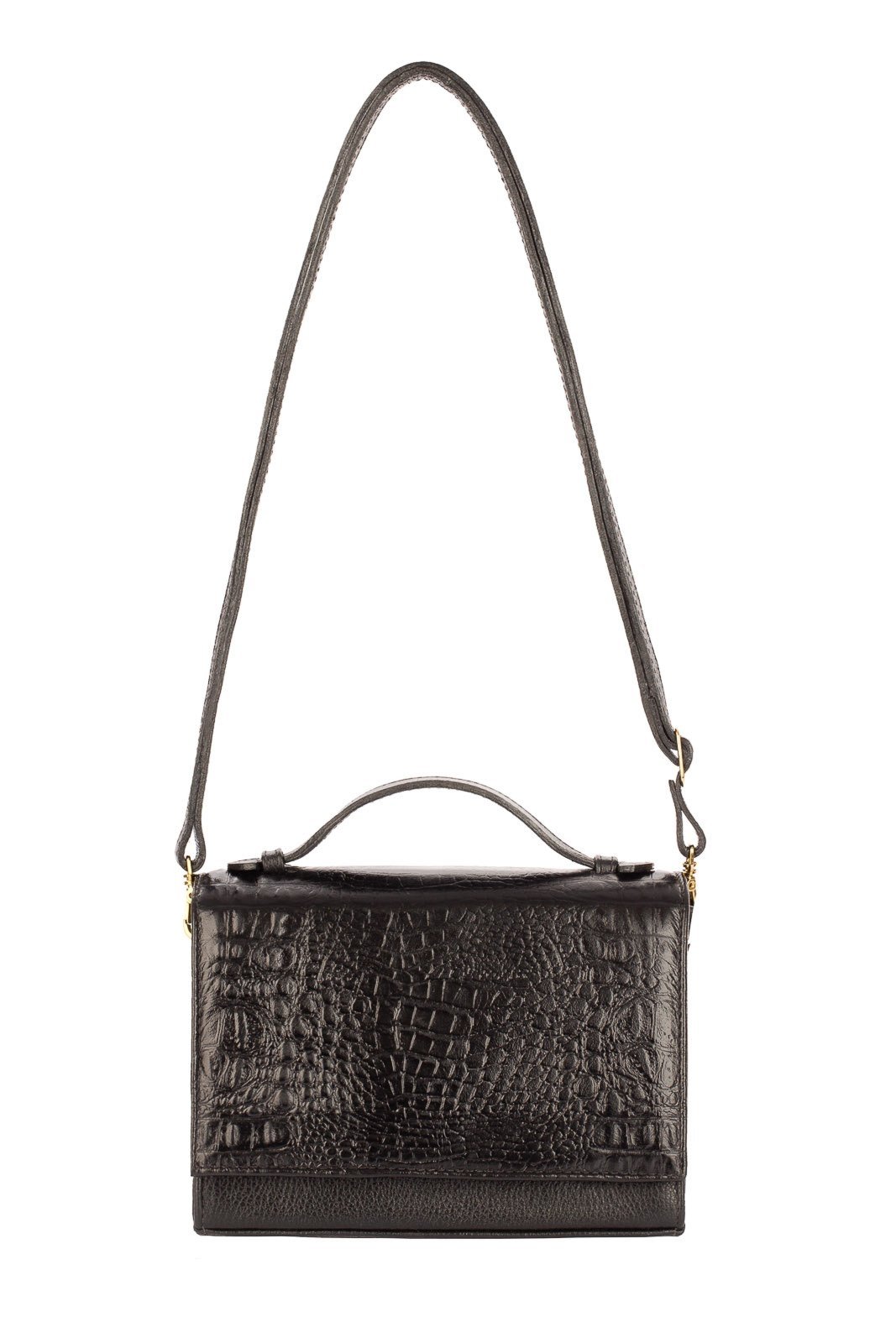 Bolsa pequena transversal de couro croco Deise - Preto