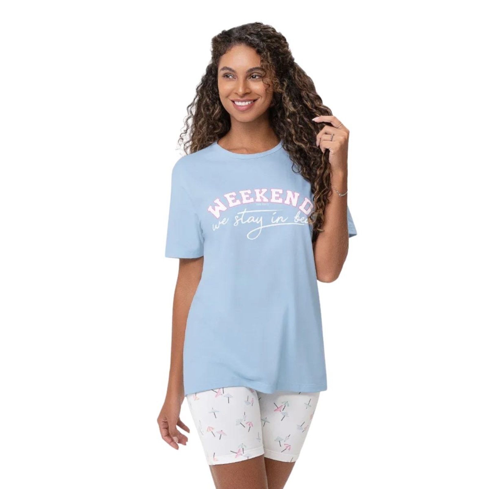 Pijama Blusa Over de Manga Curta e Bermuda Zee Rucci