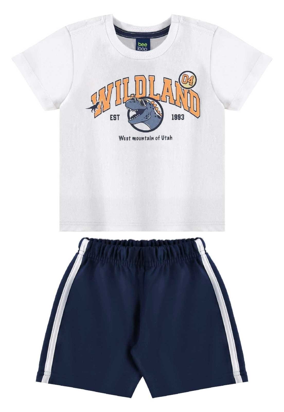 Infantil – Conjunto Camiseta Dino e Bermuda Bee Loop Branco