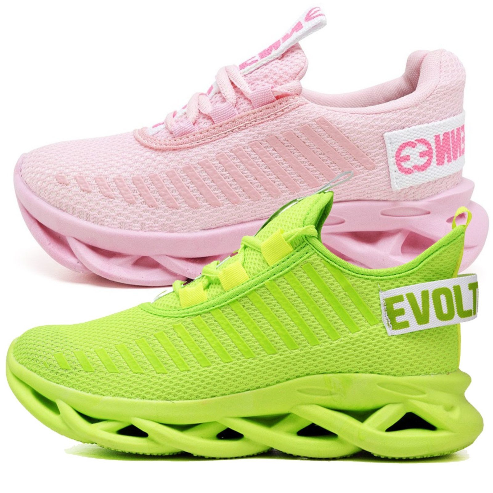 Kit 2 Tênis Easy Style Feminino Evoltenn Solado Trançado Moderno Rosa e Verde