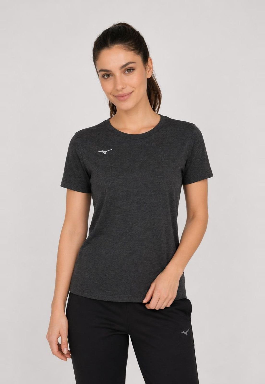 Camiseta Feminina Mizuno Decote Redondo Cinza Escuro