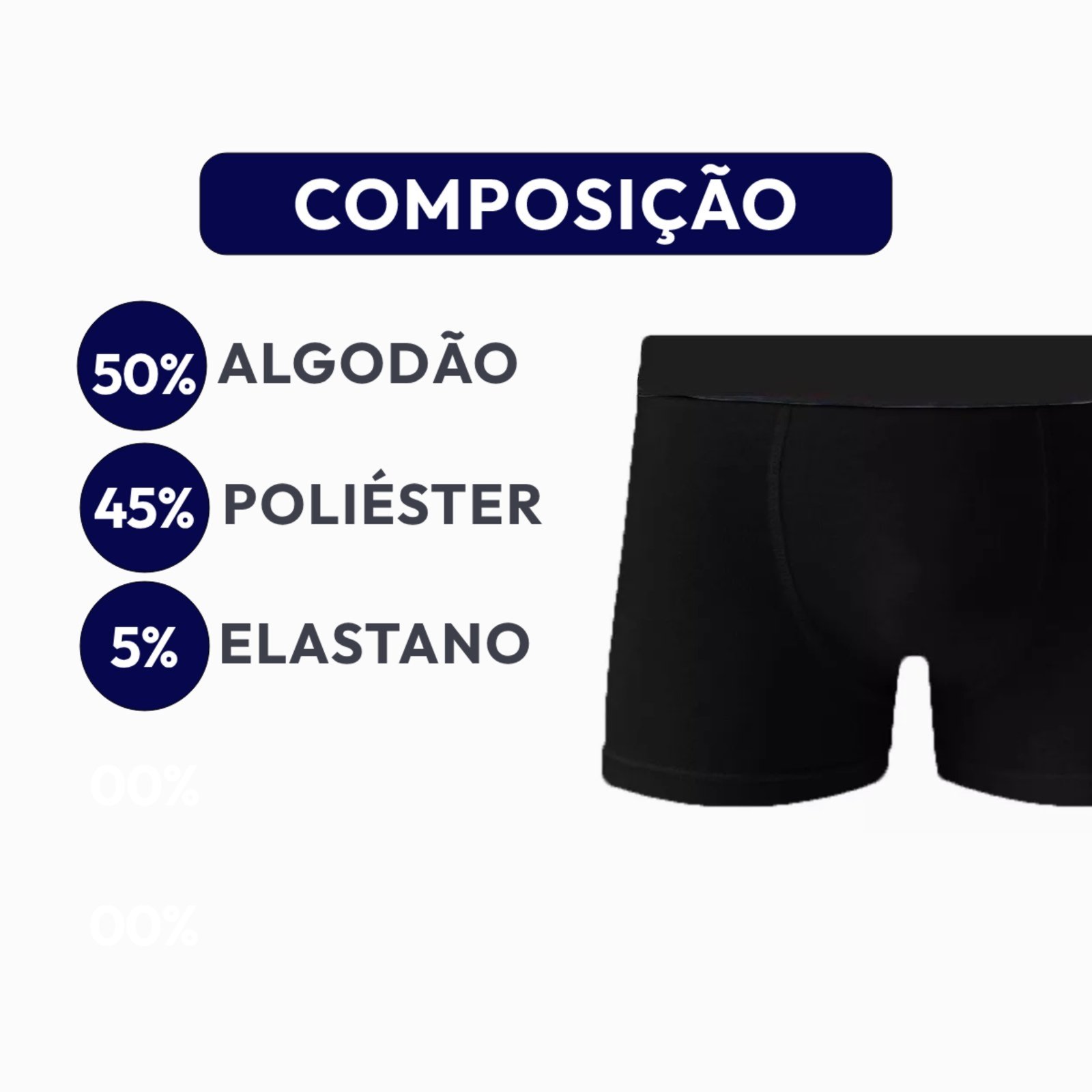 Vista 3 Kit 6 Cuecas Box Algodão Com Poliester C5 QLC SPORT preto QLC SPORT preto