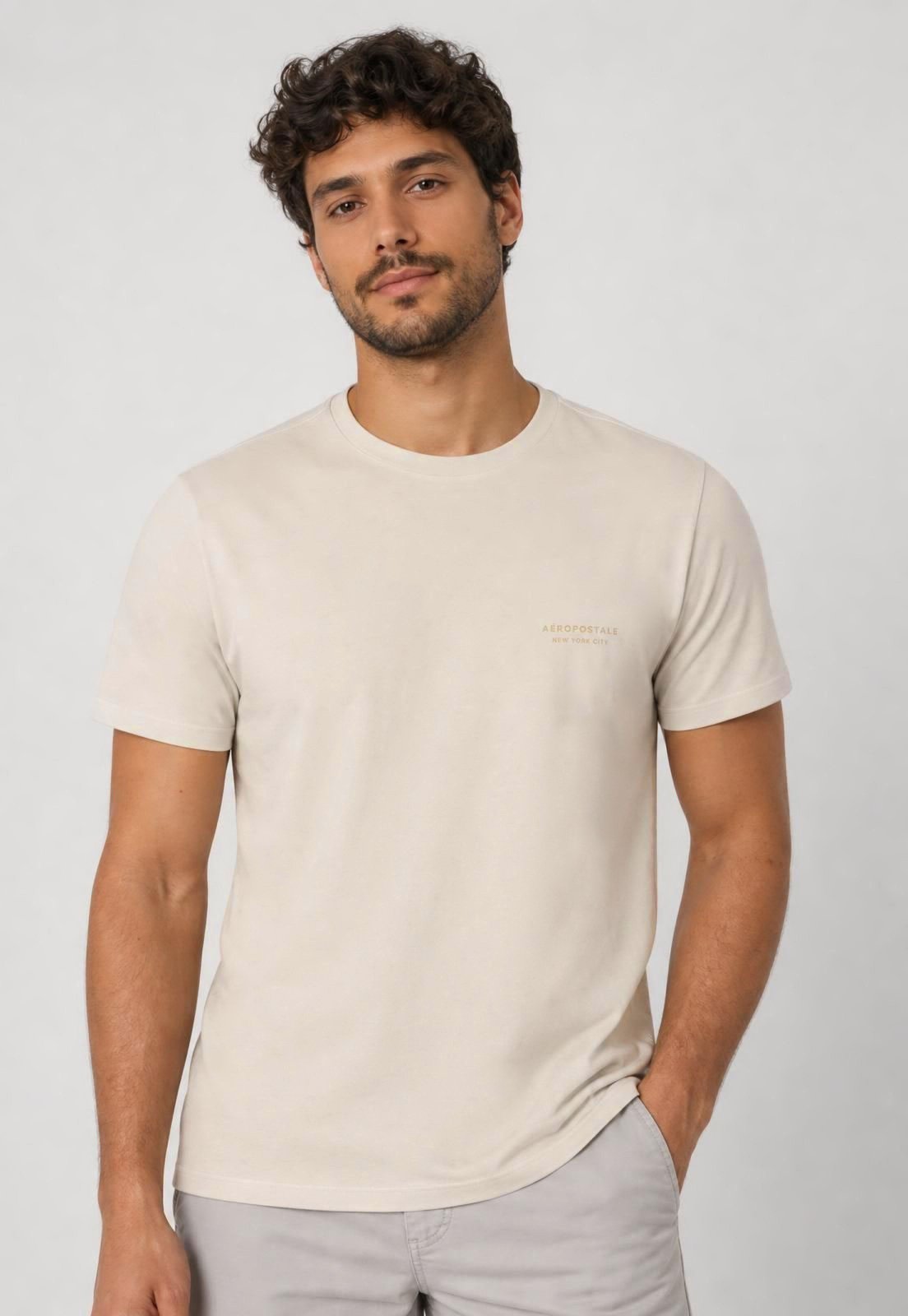 Camiseta Masculina Aeropostale Gola Redonda Algodão Bege
