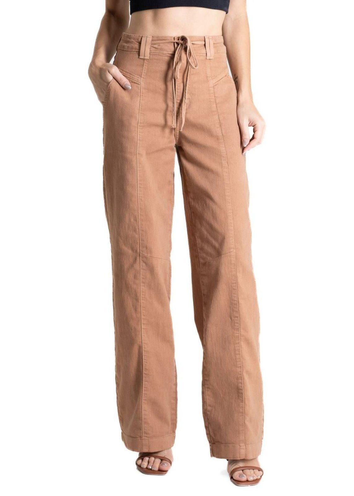 Calça Sarja Sawary Wide Leg – 281121 – Marrom – Sawary