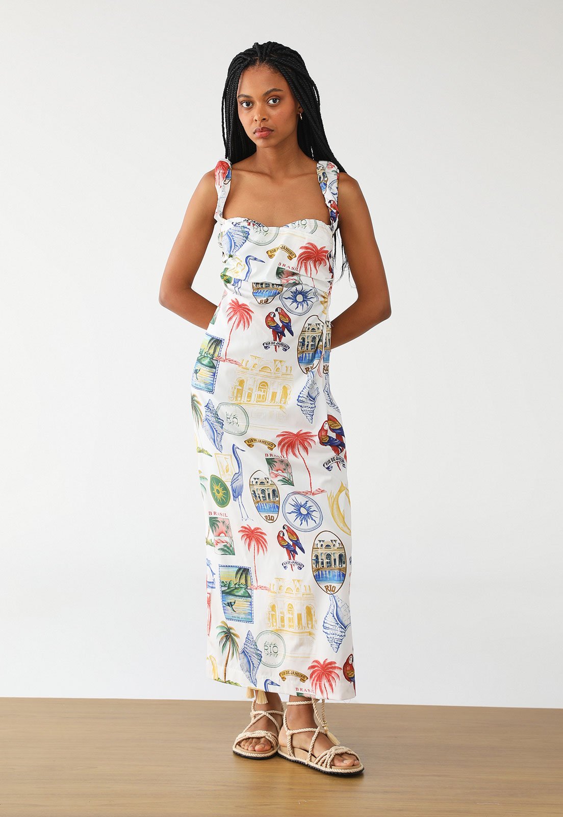 Vestido FARM Longo Tropical Vintage Branco