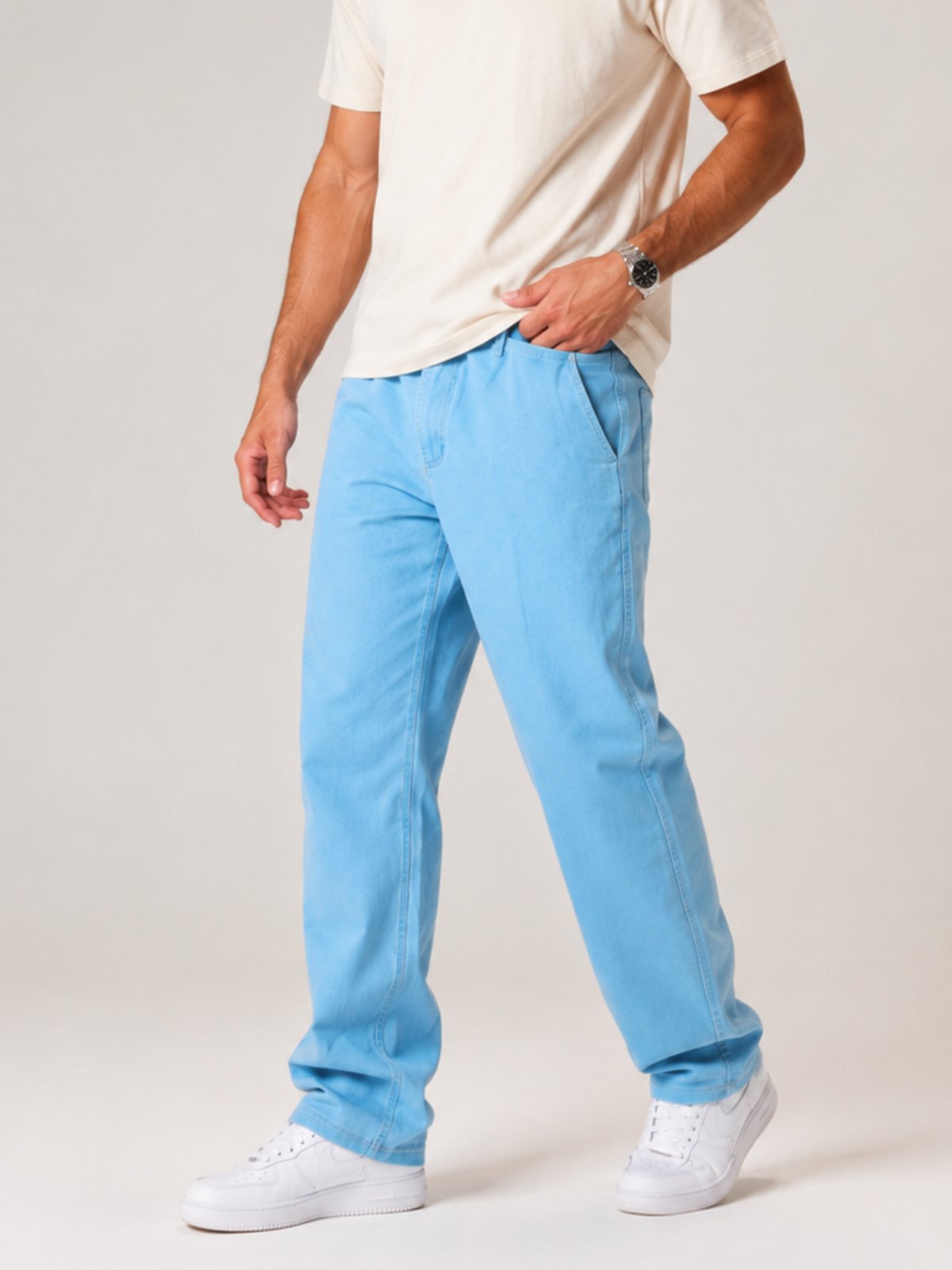 Calça Baggy Purple Jeans Masculina Reta Azul Claro Premium Conforto