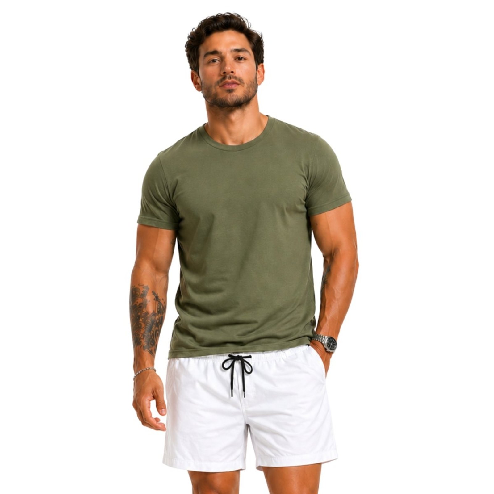 Conjunto Short Masculino BermudaTactel Elastano + Camiseta Basica Moda Sofisticada