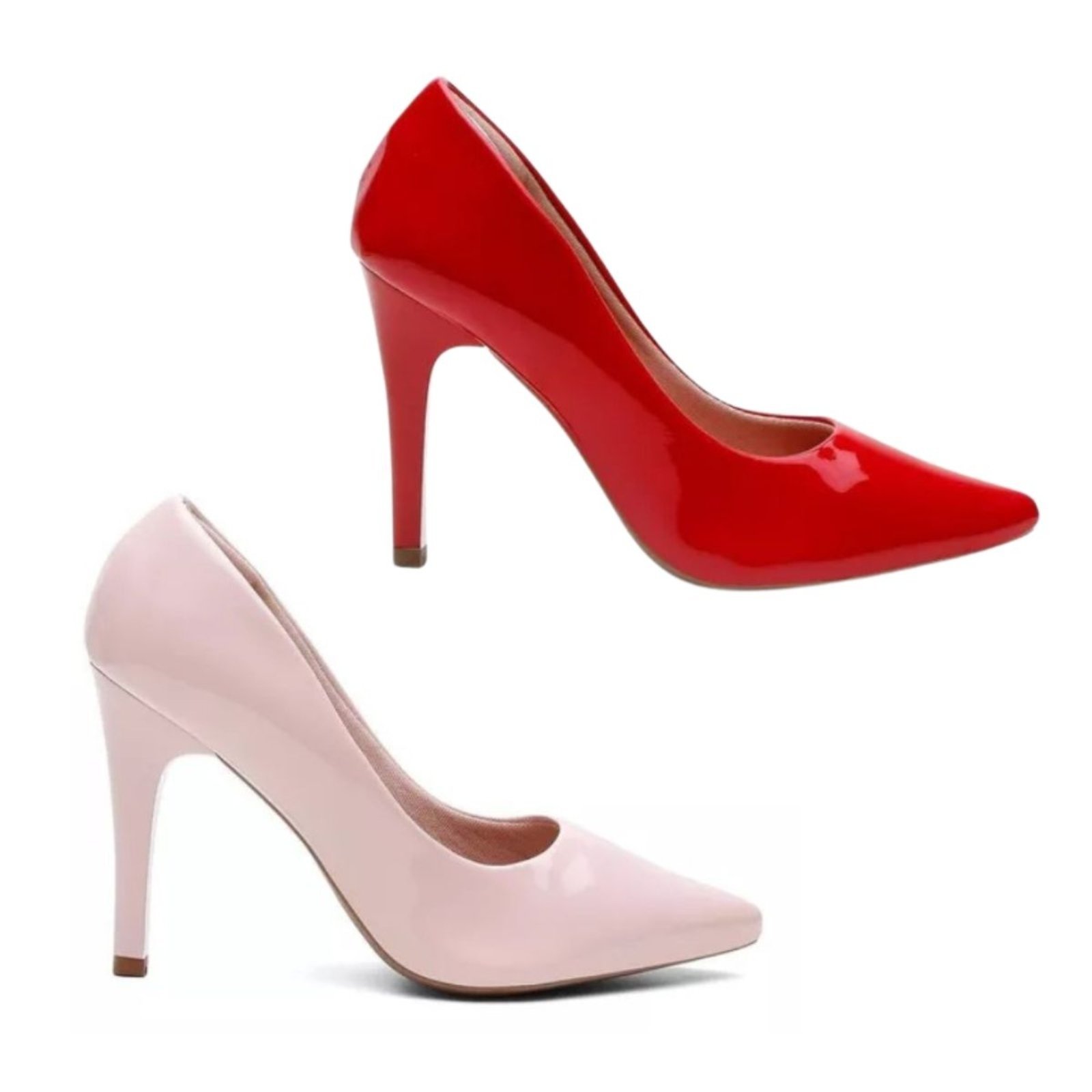 Kit 2 Scarpin Juthá Verniz Classico Nude Vermelho