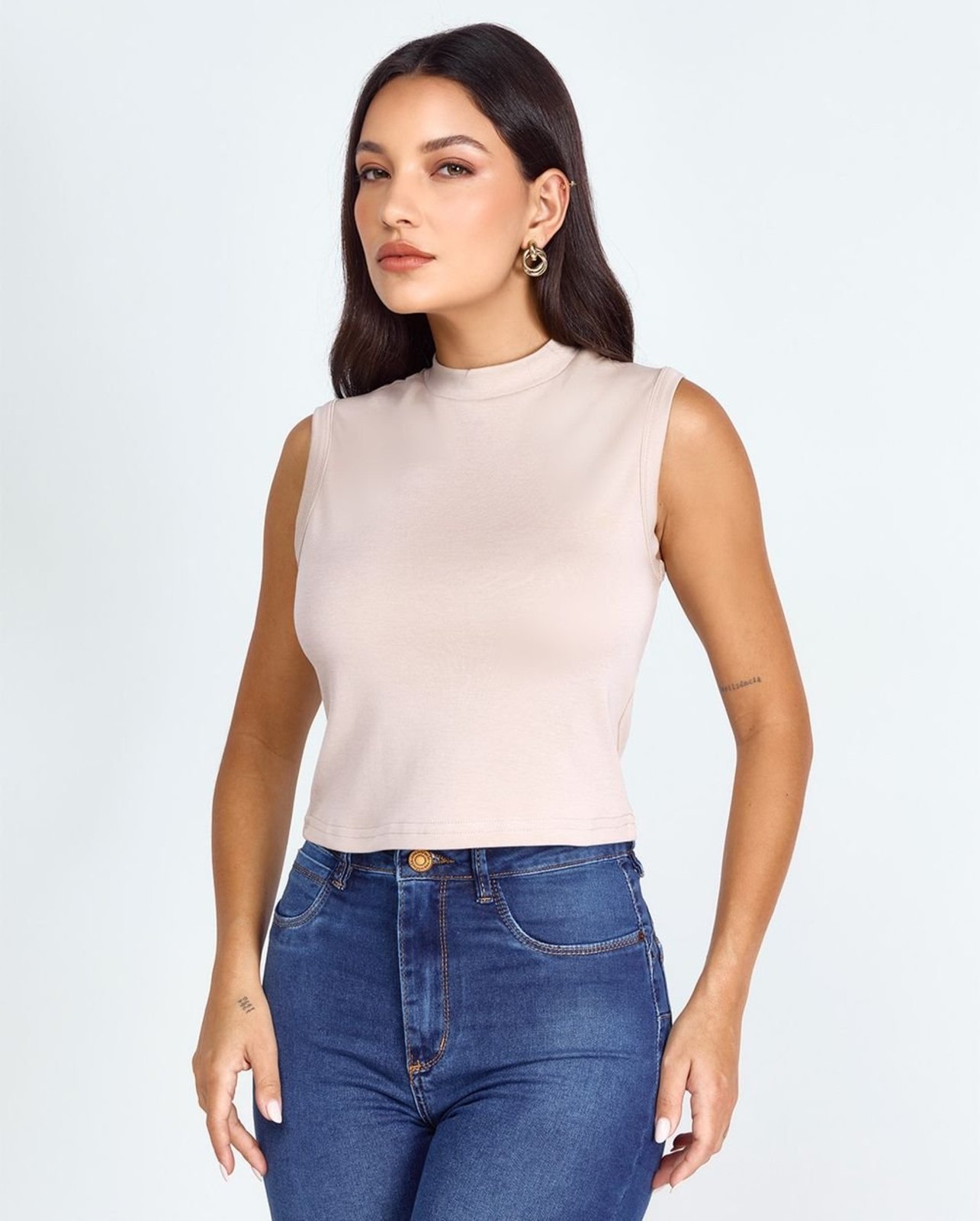 Regata Feminina Gola Alta Premium 90295 Bege Consciência
