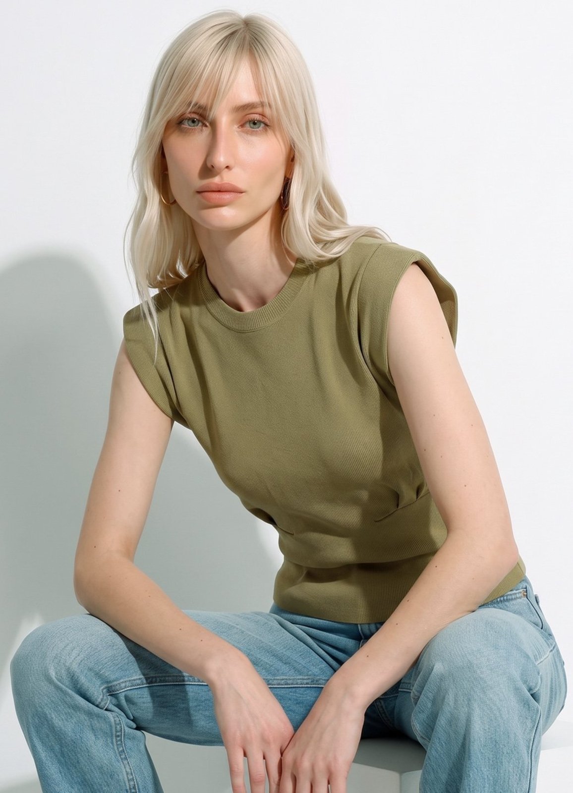 Blusa Bege Escuro Malha de Tricot Fino em Viscose Sob