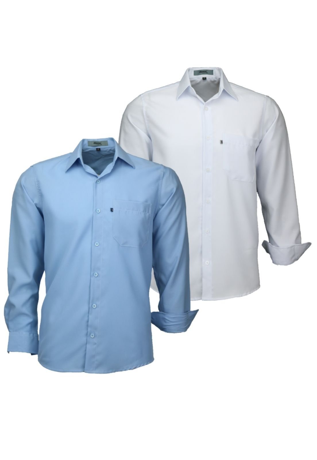 Kit 2 Camisas Manga Longa Poliéster Clássica 832 Azul BB e Branco