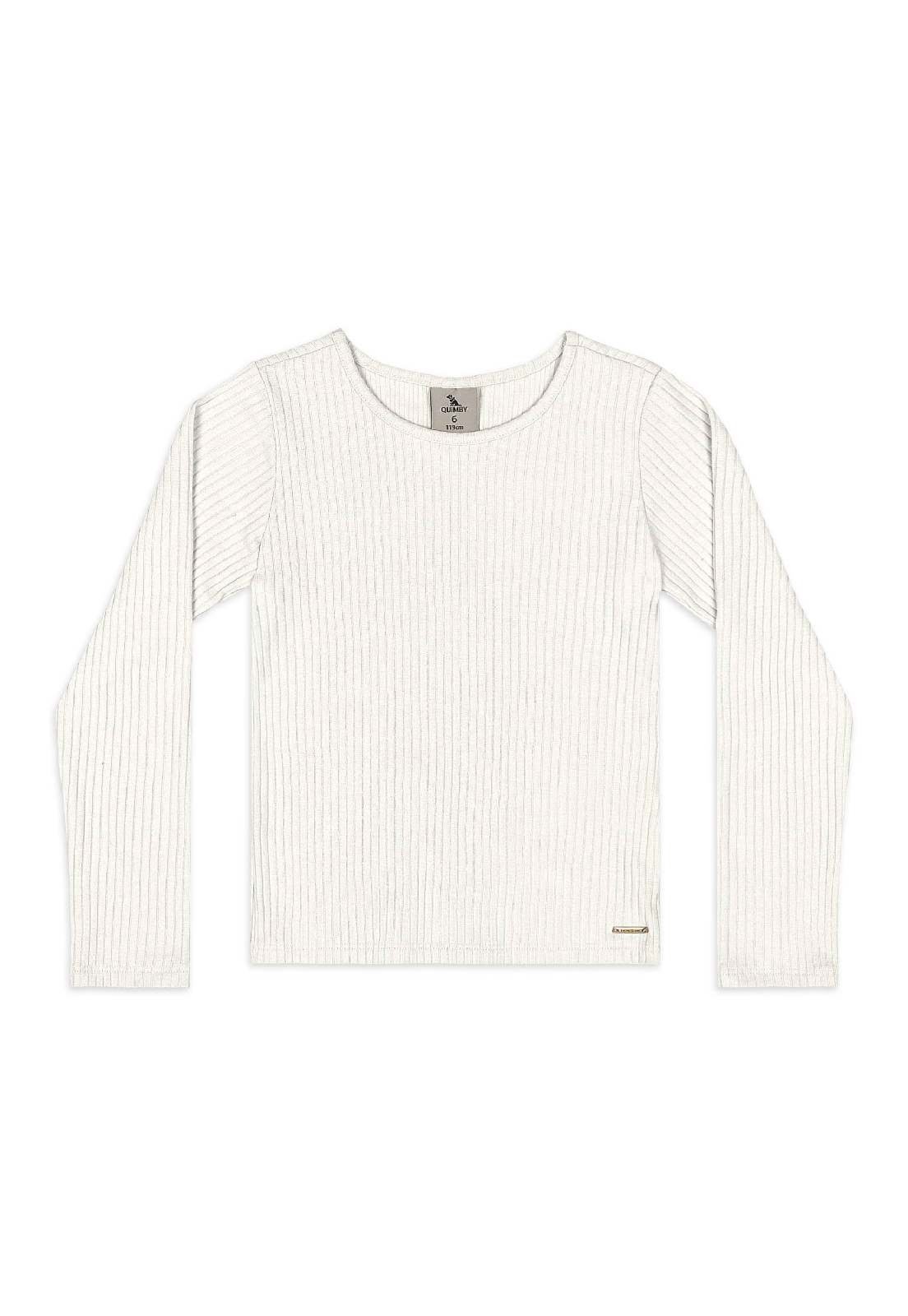 Infantil - Blusa Ribana Canelada Manga Longa Quimby Branco