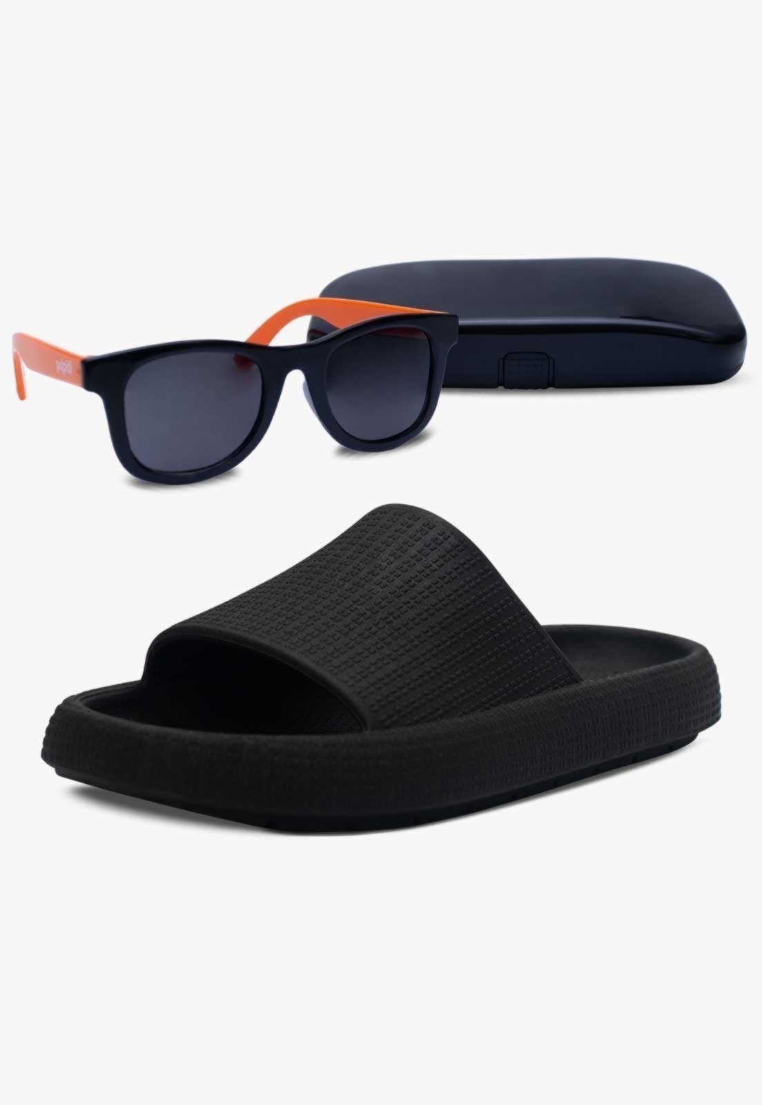Vista 2 Infantil - Kit Óculos de Sol E Chinelo Slide Nuvem Pópidi preto Pópidí preto
