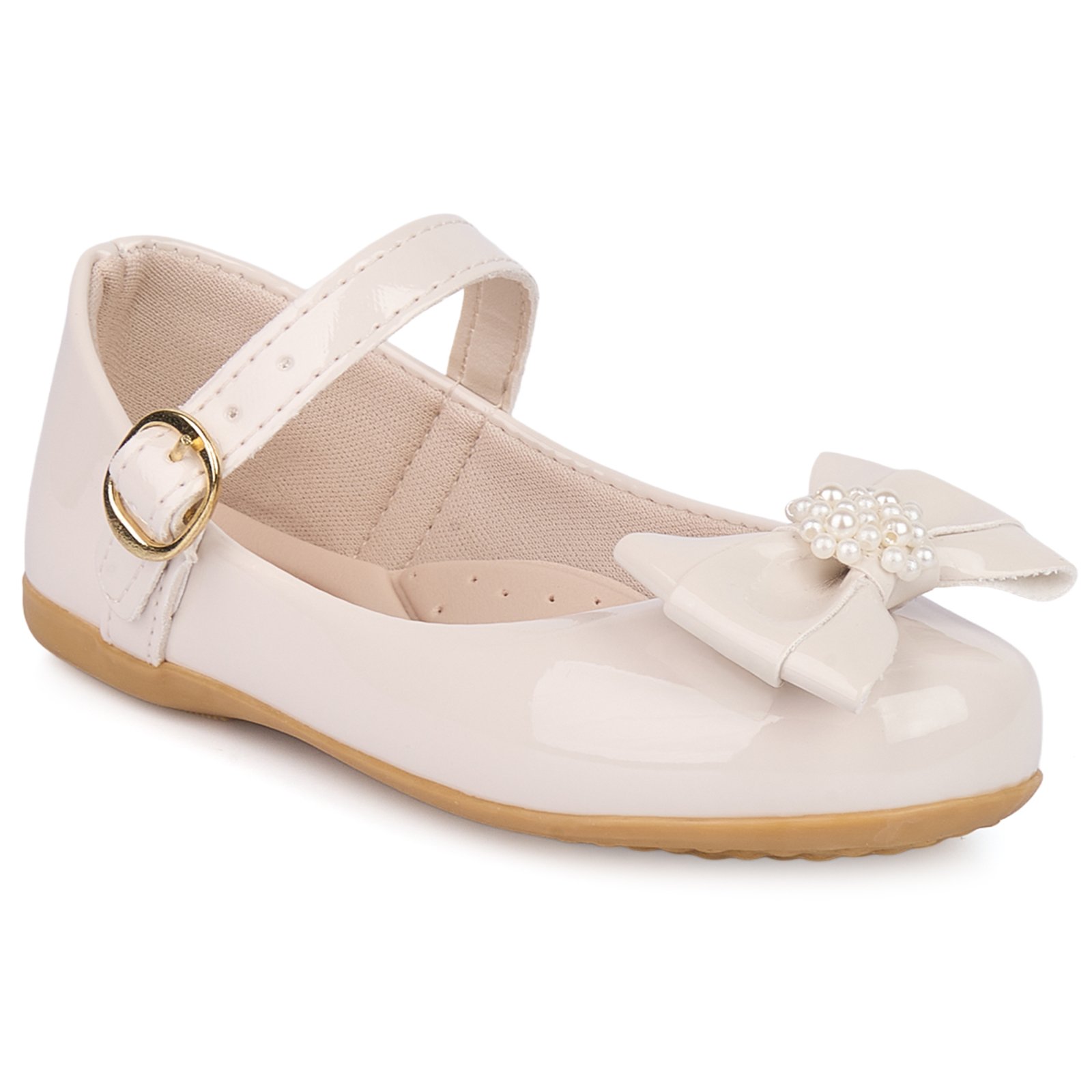 Infantil - Sapatilha Feminina Menina laço com Pérolas 1009 - Off white