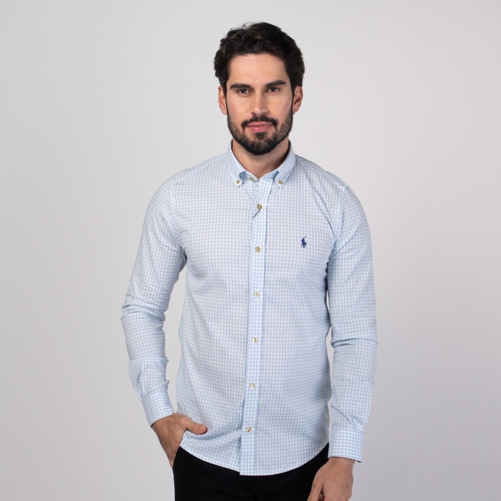 Camisa RL Xadrez Slim Fit Azul Claro