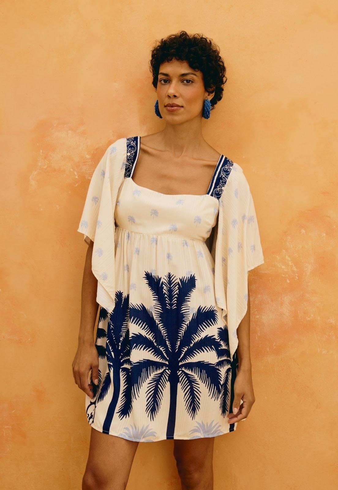 Vestido Curto Estampado Cartagena Azul