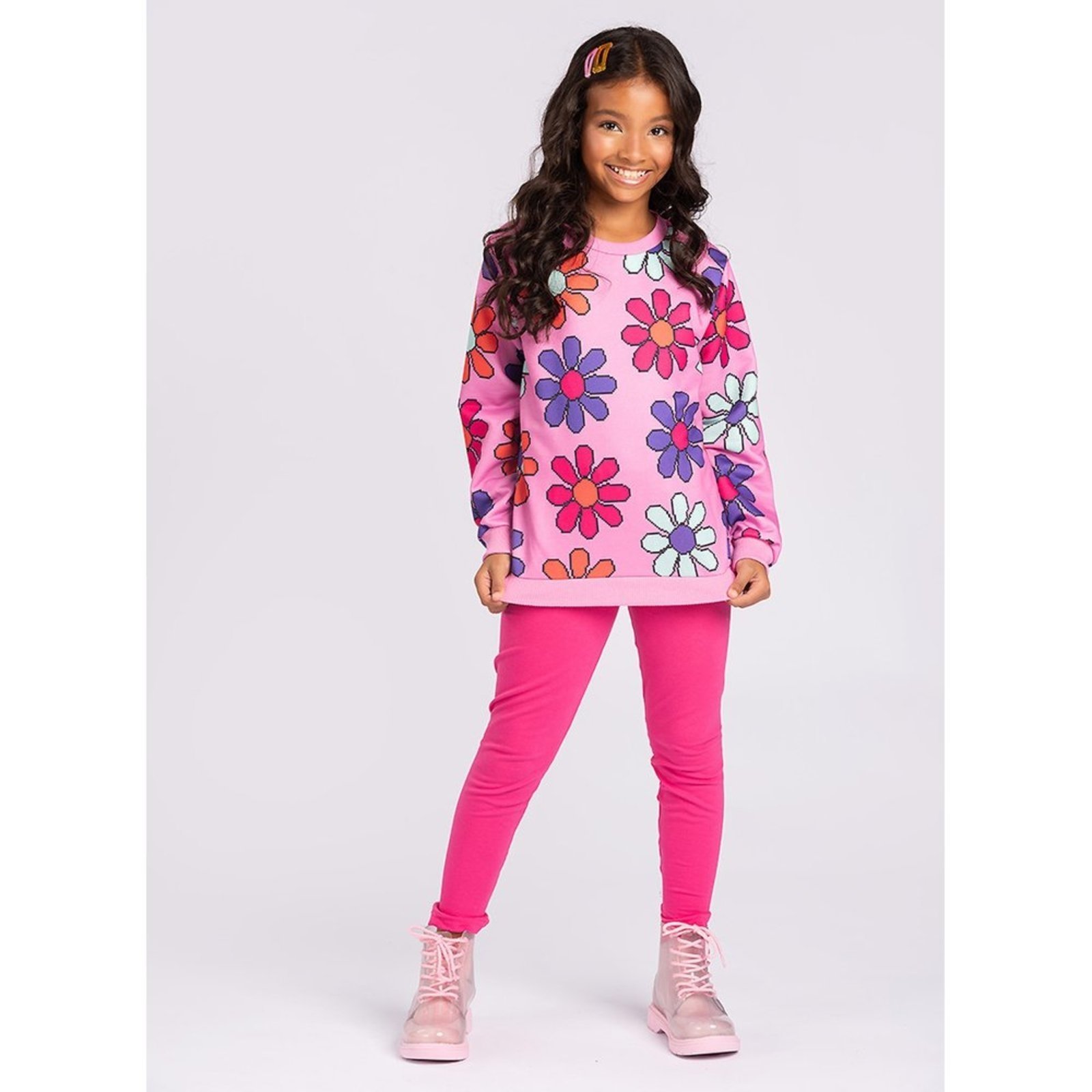 Infantil - Conjunto Blusão Menina Em Moletom E Legging Flores